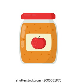 Glass jar of apple jam isolated on white background. Vector illustration