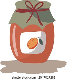 Glass jar of apricot jam, drawn with a brush