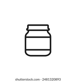 Glass jar for baby food, honey, jam, fruit and vegetable canning. Vector illustration in simple outline flat style isolated on white background. For website, app interface. Editable stroke