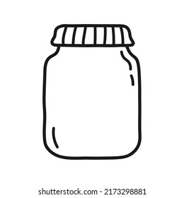 Glass jar with baby food. Vector doodle illustration. Container for food.