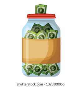 glass jar with bills