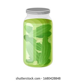 Glass Jar with Brined Cucumbers Vector Illustration