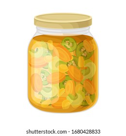 Glass Jar with Brined Vegetable Salad Vector Illustration