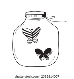 Frasco de vidrio con mariposas dentro. Ilustración vectorial. Concepto de protección de insectos. Ilustración del vector