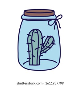 glass jar with cactus decoration flora icon vector illustration
