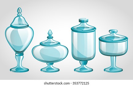 Glass jar. Jar for Candy. Glass vase. Empty candy jar. Vector illustration