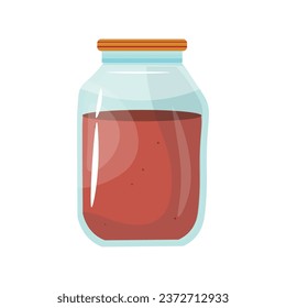 Glass jar of canned tomato juice on white background