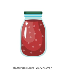 Glass jar of canned tomato juice on white background