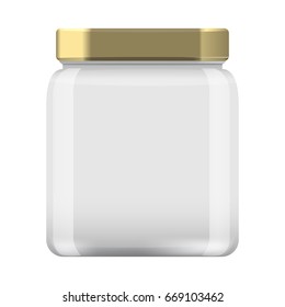 Glass Jar for canning and conservation. Empty jar mock up design template cap. Illustrated vector.