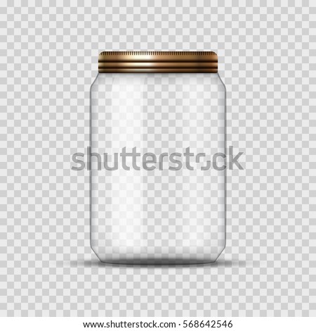 Glass Jar for canning and conservation. Vector empty jar design template with cover or lid on transparent