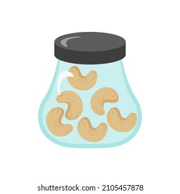 Glass jar with cashew nuts. Eco-friendly storage of useful products. Vector illustration of the concept of reusable and zero waste.