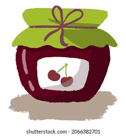 Glass jar of cherry jam. Vector illustration