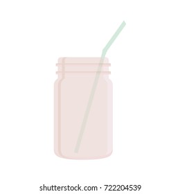 Glass jar with cocktail tube in flat style. For print, logo, creative design. Vector illustration. 