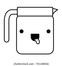 glass jar of coffee with handle monochrome kawaii silhouette vector illustration