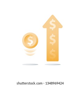 Glass jar and coins, savings account, return on investment, financial fund, long term money deposit, capital growth, income increase, compound interest, vector icon, flat illustration