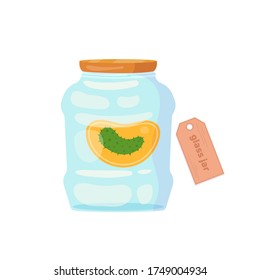 Glass jar with cucumber illustration. Vector cartoon flat illustration isolated on white background.