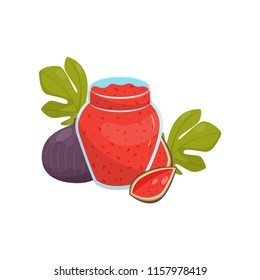 Glass jar of fig fruit jam vector Illustration on a white background