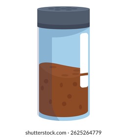 Glass jar filled with aromatic ground cinnamon, adding flavor and warmth to culinary creations