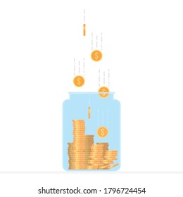 Glass jar filled with gold coins