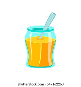 Glass Jar Filled With Honey With Spoon, , Natural Honey Production Related Carton Illustration
