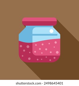 Glass jar filled with sweet jam and bubbles, long shadow design, flat style illustration