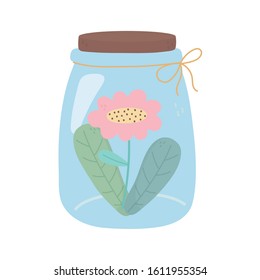 glass jar with flower decoration flora icon vector illustration