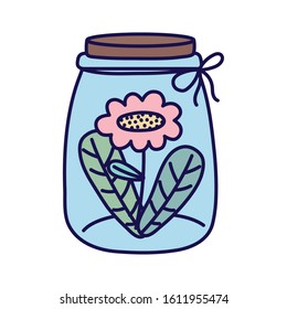 glass jar with flower decoration flora icon vector illustration