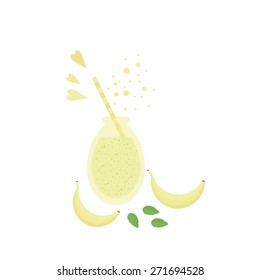 Glass jar with fruit shake smoothie and banana on a table. Vector illustration