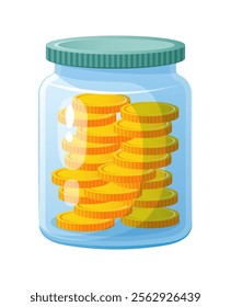 Glass jar full of gold coins.