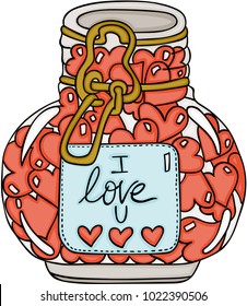 Glass jar full of heart shapes
