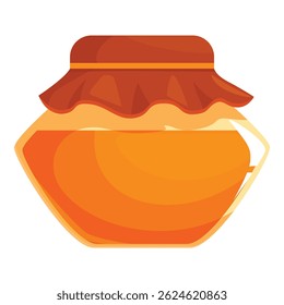 Glass jar full of honey, closed and covered with a brown cloth, isolated on a white background