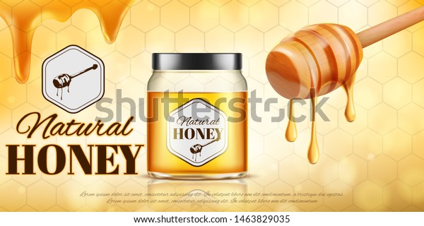Download Glass Jar Full Honey On Yellow Stock Vector Royalty Free 1463829035 PSD Mockup Templates