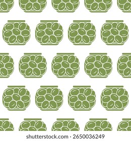 Glass jar full of olives. Seamless pattern.
