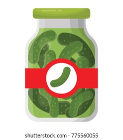 
A glass jar full of pickled cucumbers flat icon 
