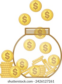 Glass Jar of Gold Coins Money Vector Illustration