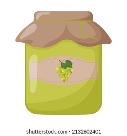 Frasco de vidrio de mermelada de uva con tapa cerrada. Ilustración vectorial de corte