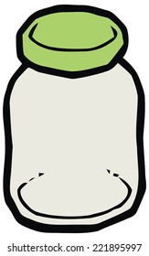 Glass jar with green cap vector illustration. Set of kitchen items
