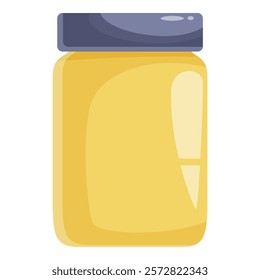 Glass jar with grey metal lid containing yellow substance, isolated on white background