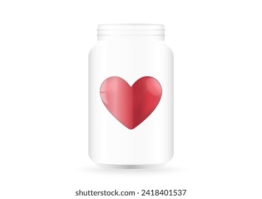 Glass Jar with Heart. Giving Love or Love Donation. Concept of Valentine's Day and Mother's Day Concept. Vector Illustration. 