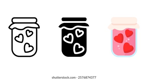 Glass jar with hearts inside icon. Love jar sign. Valentines day symbol.