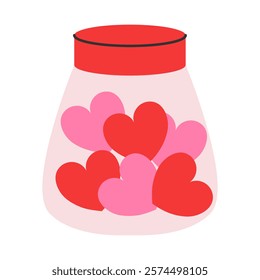 Glass jar with hearts. Valentine's Day illustration. Perfect for cards, gifts, and decor. Vector art.