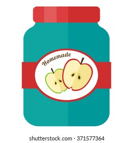 Glass jar with homemade Apple jam (vector illustration) 