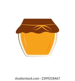 Glass jar with honey in flat style isolated on white background. Vector illustration of organic honey, beekeeping concept.