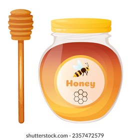 Glass jar of honey with spoon