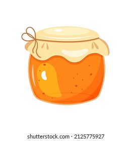 Glass jar with honey. Vector illustration of bee product.