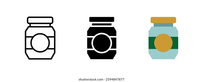 Glass jar icon. Airtight food container symbol. Storage and preservation vector illustration. Sealed kitchen bottle pictogram for ingredients, packaging and reusable household use. Canned food jar.