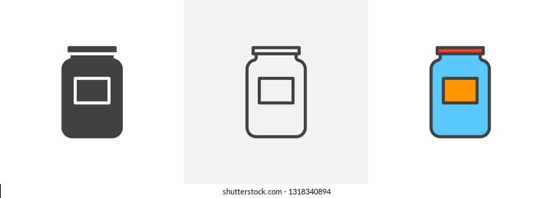 Glass jar icon. Line, glyph and filled outline colorful version, empty glass jar outline and filled vector sign. Symbol, logo illustration. Different style icons set. Pixel perfect vector graphics