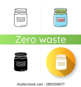 Glass jar icon. Linear black and RGB color styles. Zero waste, canning. Food conservation, homemade cooking. Reusable glass can organic with jam or honey Isolated vector illustrations