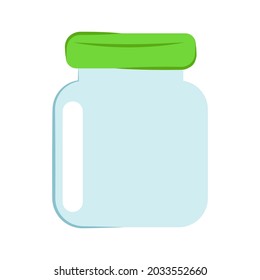Glass jar isolated on white background. Vector flat illustration. Empty transparent glass jar with screw cap. An item of kitchen utensils. mason jar hand drawn