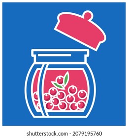 
Frasco de vidrio con mermelada y bayas ilustración vectorial plana sobre fondo azul
